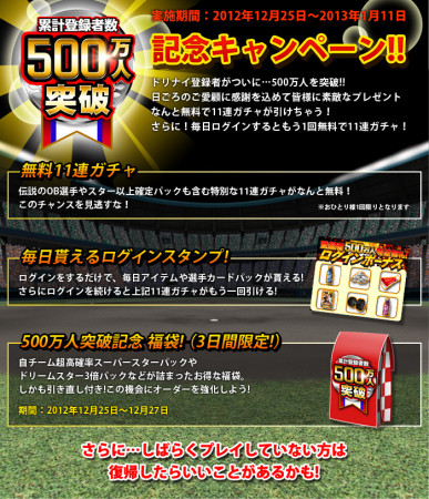KONAMIの野球ソーシャルゲーム「プロ野球ドリームナイン」、500万ユーザー突破！