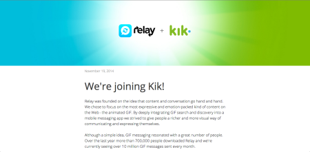 カナダのスマホ向けメッセージングアプリ「Kik Messenger」が3800万ドルを調達　合わせてGIFメッセンジャーの「Relay」を買収
