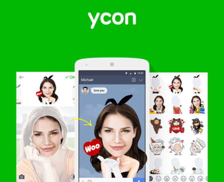 LINE、自撮り写真をスタンプにできる新サービス「ycon」のAndroid版をリリース