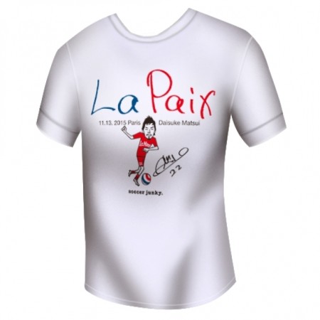 スマホ向けサッカークラブ育成ゲーム「BFB 2016」、パリ同時テロ追悼チャリティTシャツ「La paix」をアイテムとして販売　売上金は全額寄付