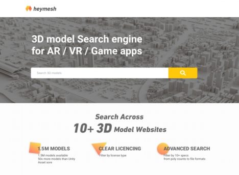 MESON、欲しい3Dモデルが必ず見つかる！VR/AR/ゲームクリエイター向けの3Dモデル検索Webサービス「heymesh」をリリース